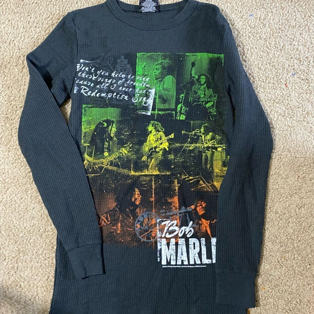 Mens Zion Rootswear Bob Marley Long Sleeve Thermal Shirt Tshirt